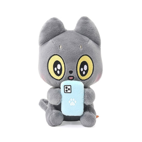 This 6-inch Hakongee cat plush is holding a light blue smartphone with a paw print detail, officially licensed and made by WSL