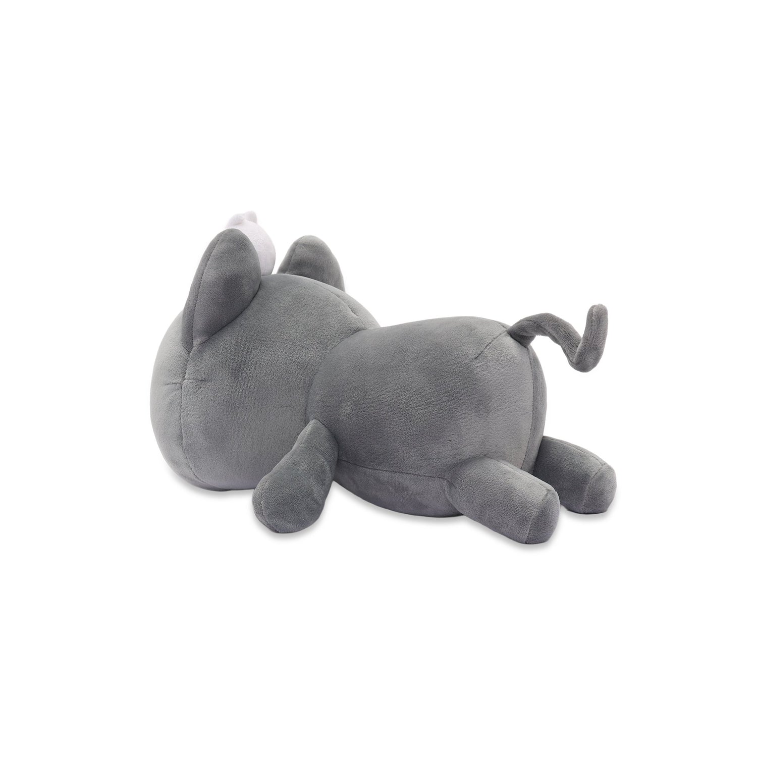 Person holding a grey cat Hakongee plush toy with a ghost on its head