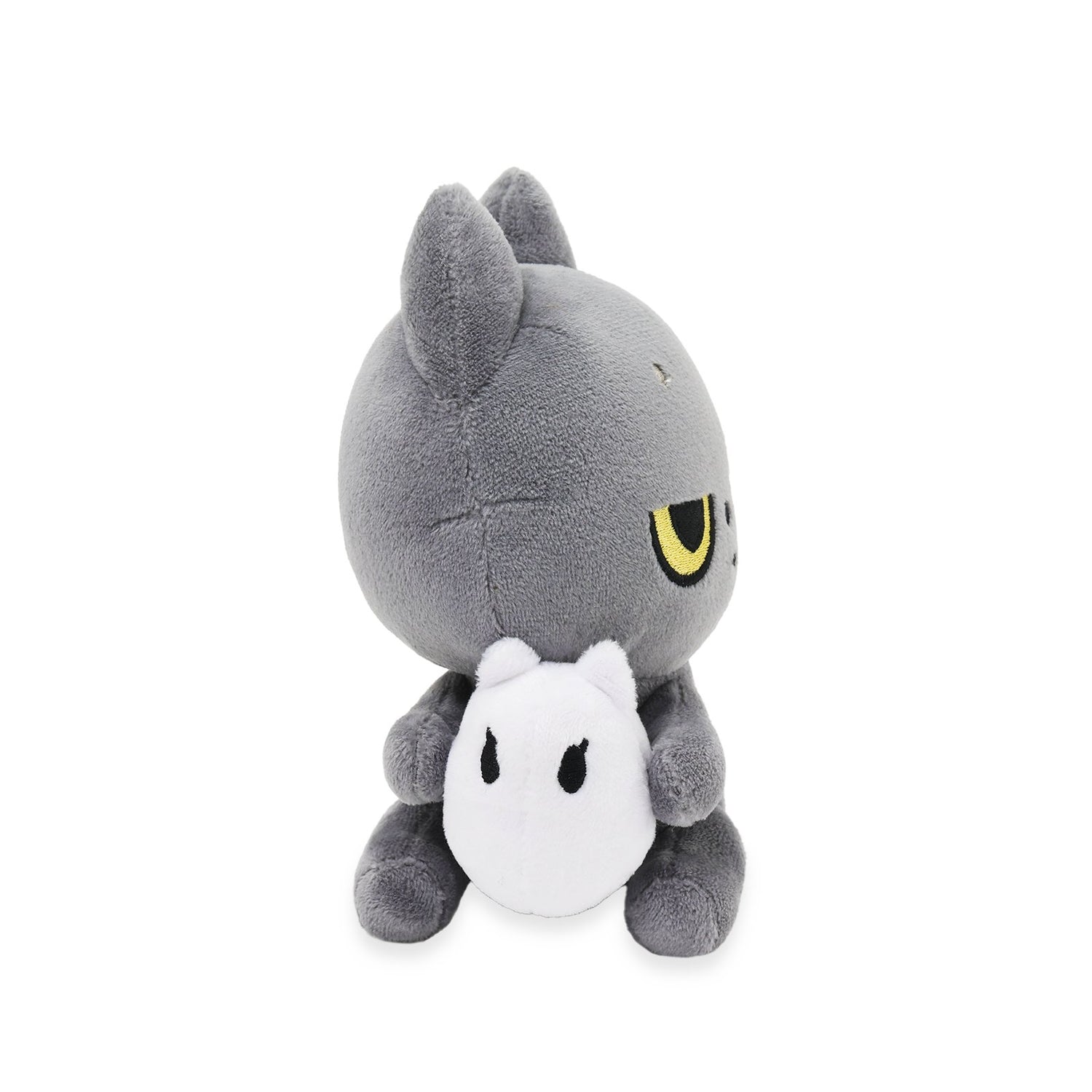 Black cat plush toy with a white Snoozy on a white background