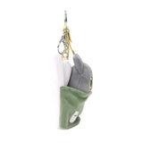 An officially licensed Hakongee cat plush keychain made by WSL, featuring the character tucked into a cozy green blanket with a pillow