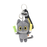This officially licensed Hakongee plush keychain by WSL features the grey cat holding colorful glow sticks with a "TGIF" charm