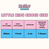 Chart showing Little Kids shoe size conversion for little kids with 'Hello Discount Store' branding.