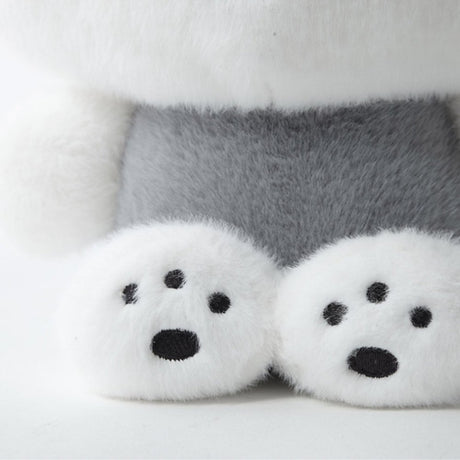 An officially licensed Sanrio Hello Kitty, Dear Daniel, My Melody, Cinnamoroll, Kuromi, Pompompurin, Pochacco, Chococat, and Hangyodon plush dolls each dressed in their iconic outfits in monochrom white and gray color