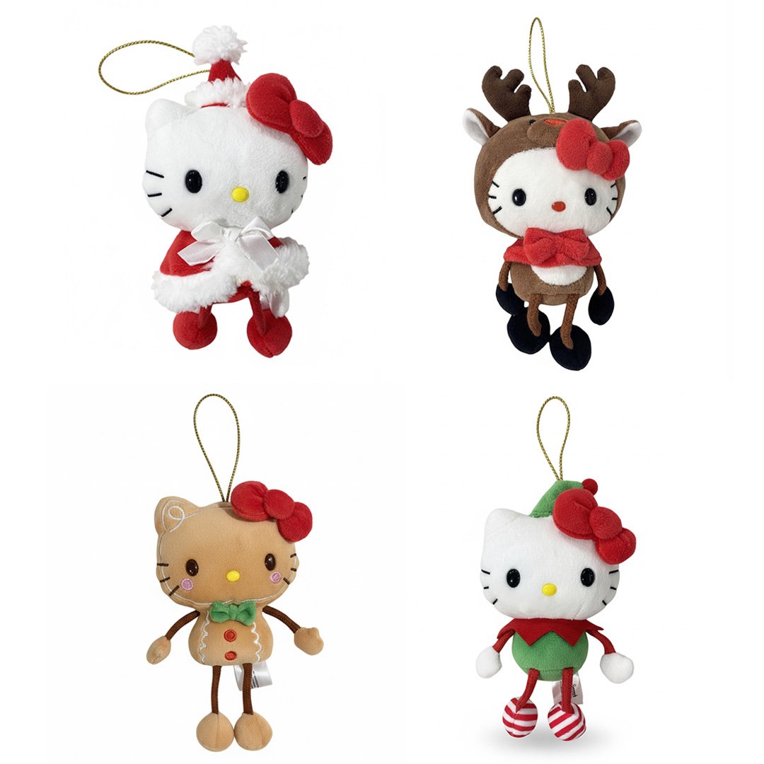 Official licensed Hello Kitty Santa Claus, Gingerbread, Elf and Reindeer Christmas ornament plush brown antlers holiday tree decoration kawaii Sanrio collectible