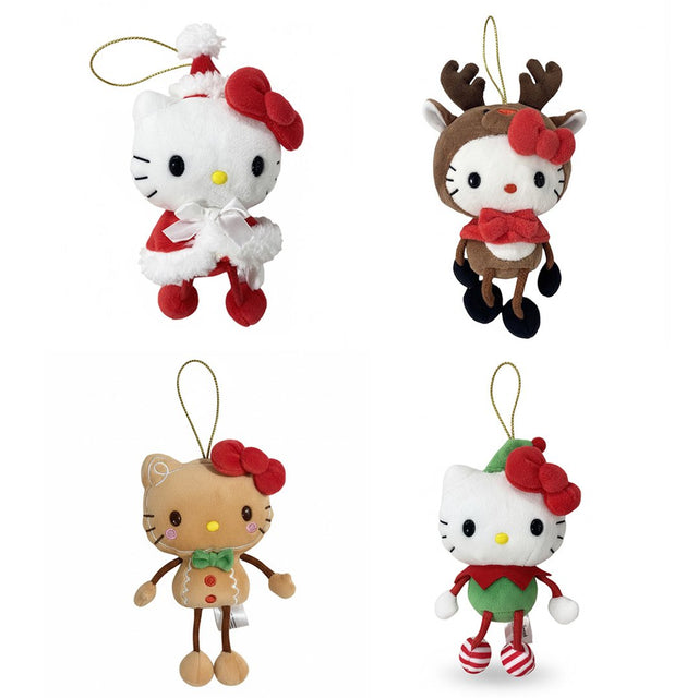 Official licensed Hello Kitty Santa Claus, Gingerbread, Elf and Reindeer Christmas ornament plush brown antlers holiday tree decoration kawaii Sanrio collectible