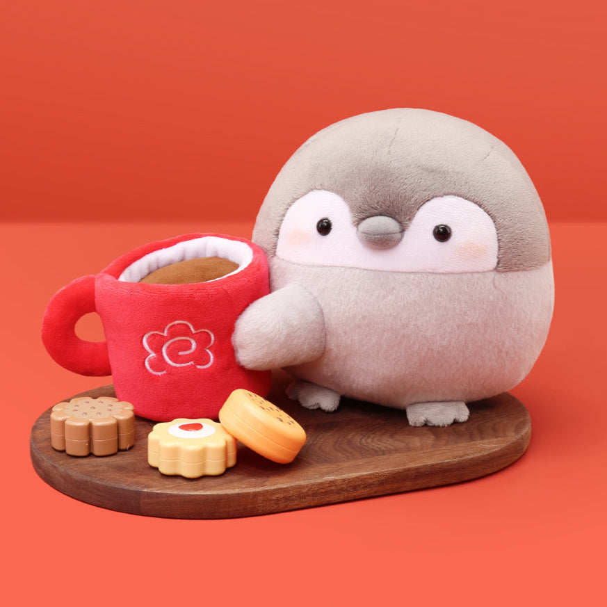 Collectible Penguin Plush: Collectible Penguin Plush (Koupen Chan) holding a red mug cup with coffee Perfect gift idea for fans of the original Japanese character