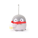 Official Licensed, Koupen Chan Cupcake plush keychain 4 inches cute penguin wearing coral bow tie holding cupcake with strawberry topping ball chain kawaii dessert mascot