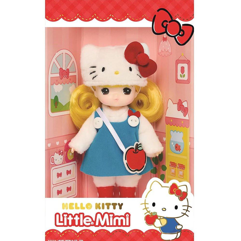 Premium Little Mimi x Sanrio Hello Kitty Doll Play Set for kids and adult collectors. Featuring a Little Mimi doll in a classic blue overall dress and a white Hello Kitty plush hat, this limited-edition collaboration is a perfect nostalgic gift and room decor piece for Y2K Sanrio fans and kidult hobbyists.