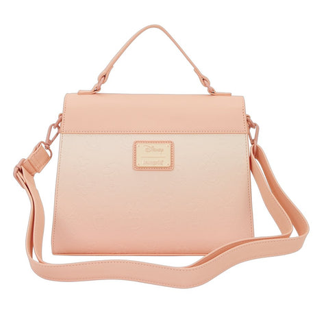 Officially licensed Disney Mickey Mouse & Friends light pink-colored tote crossbody bag featuring a 3D character emblem, scalloped trim, and embossed character patterns