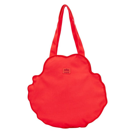 Officially licensed Sesame Street Elmo face shaped large red tote bag made of soft canvas fabric with large embroidered eyes and a wide smiling mouth