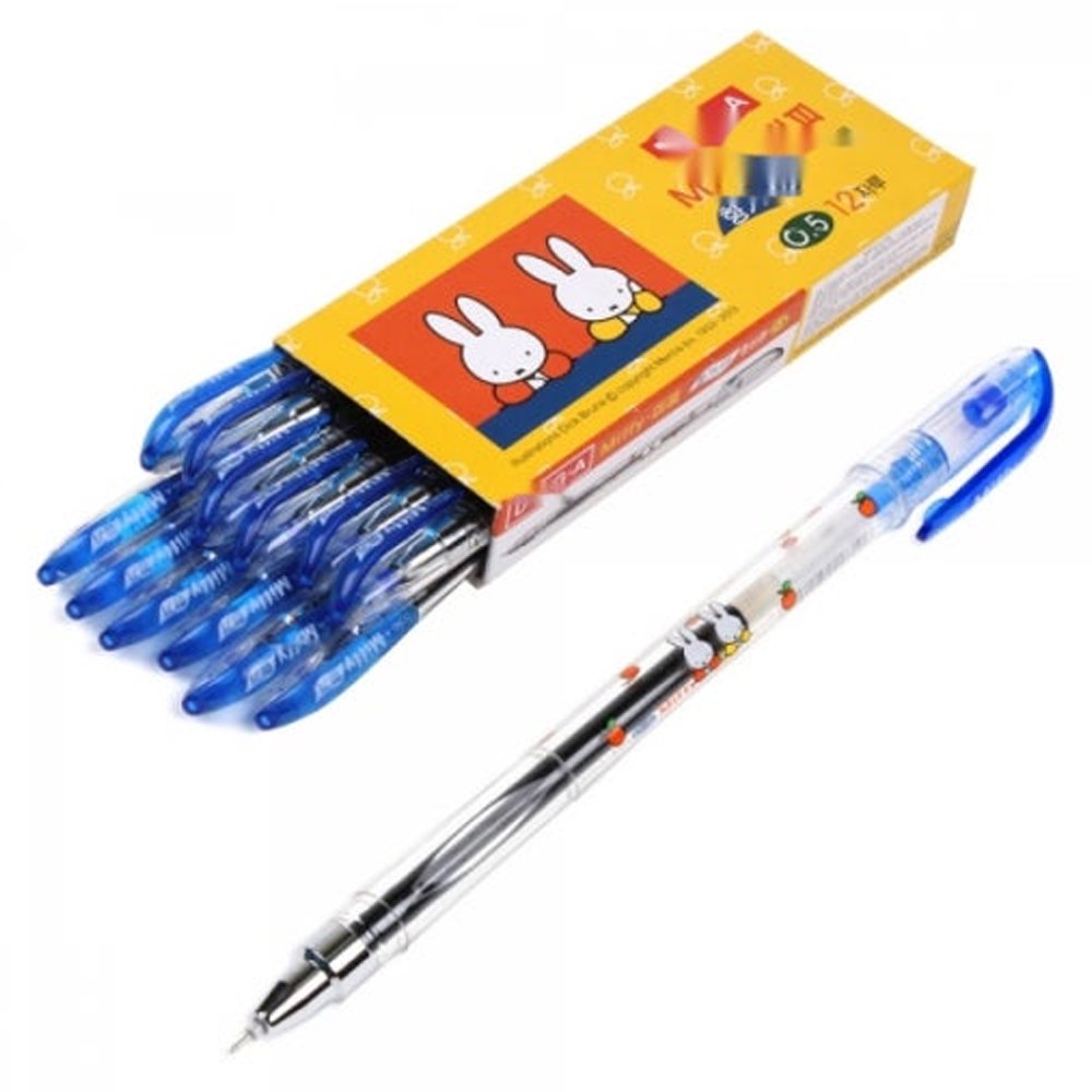 An officially licensed Miffy blue gel pen featuring, a clear barrel with Miffy graphics and a fine 0.5mm tip.