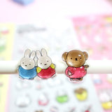 Four colorful sheets of officially licensed Miffy crystal stickers in yellow, white, pink, and blue. The 3D-raised glossy stickers feature Miffy, her friends, animals, and cute icons.