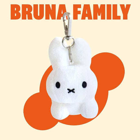 A Pure White Miffy Bruna Family plush keychain with a minimalist X-shaped mouth. This classic cream-white collector's item offers visual rest and childhood nostalgia for millennials decorating bag or your minimalist workspaces.