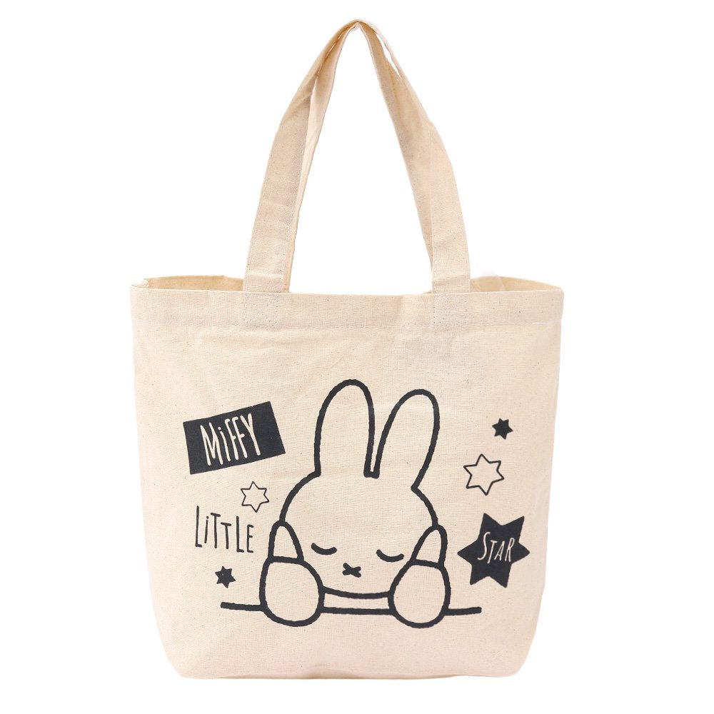 An officially licensed Miffy canvas tote bag in a cream color. The bag features a sleeping Miffy with stars and "Little Star" text.