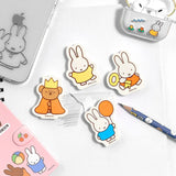 A set of four officially licensed Miffy and Friends shaped erasers standing. The set includes Miffy in yellow and blue outfits, one holding a balloon, and Boris Bear wearing a crown and orange cape.