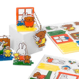 Officially licensed Miffy and Friends acrylic diorama set featuring pop-out characters like Miffy and Boris Bear, colorful scenery pieces, and silver ball chains for keychain use.