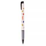 Officially licensed Miffy retractable ballpoint pen featuring a cream-colored barrel with Miffy characters and golden keys, a grey textured grip, and a black clip.