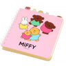Officially licensed Miffy spiral notebooks in pink and blue, featuring die-cut character tabs of Miffy and friends along the top edge and white spiral binding.