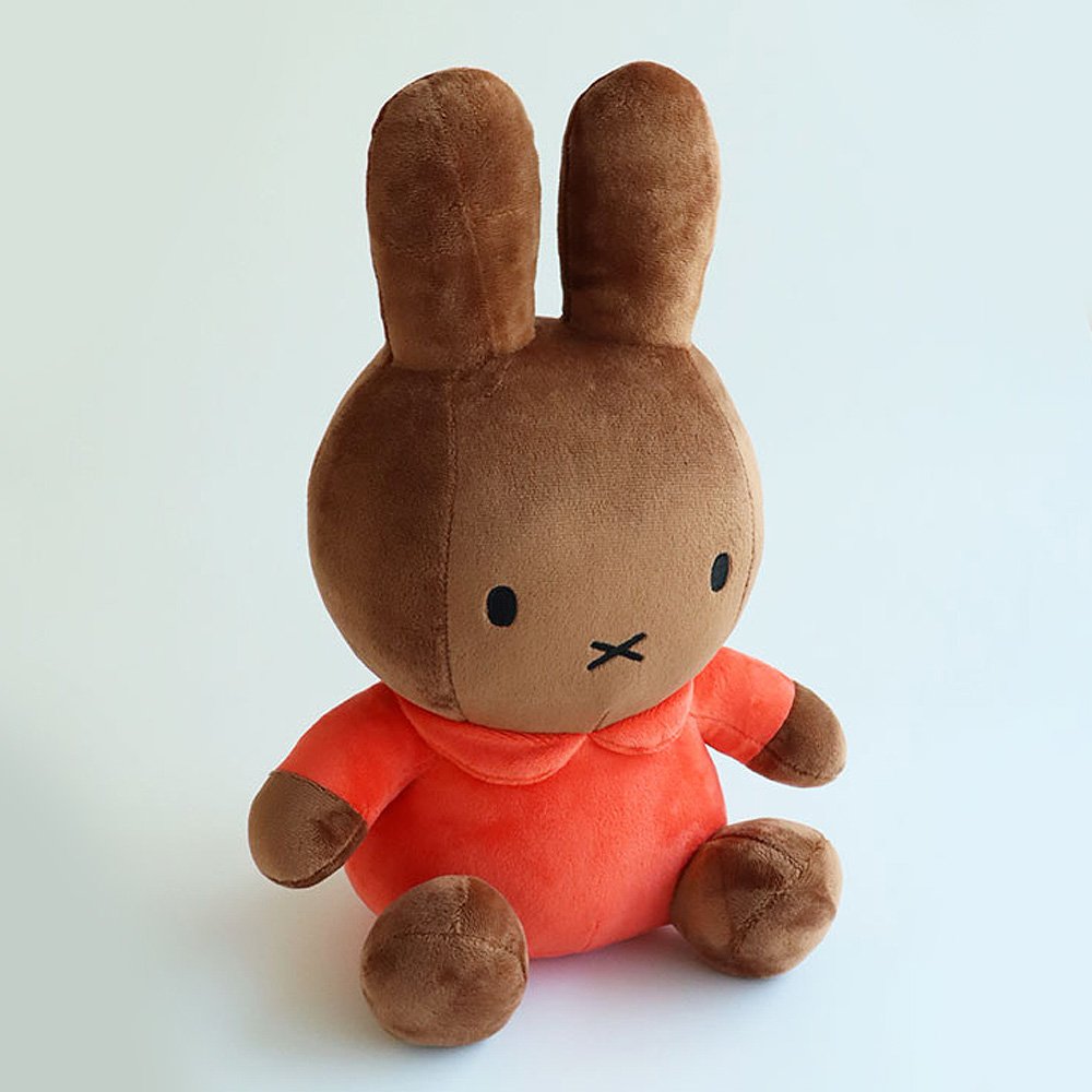 Miffy Melanie Plush toy rabbit with a red shirt on a white background