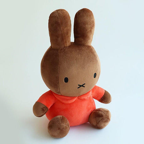 Miffy Melanie Plush toy rabbit with a red shirt on a white background