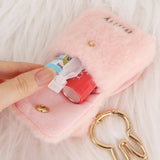 An officially licensed Miffy plush mini backpack pouch keychain in brown, ivory, pink, and black, featuring a gold bunny shaped clip.
