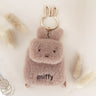 An officially licensed Miffy plush mini backpack pouch keychain in brown, ivory, pink, and black, featuring a gold bunny shaped clip.