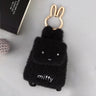 An officially licensed Miffy plush mini backpack pouch keychain in brown, ivory, pink, and black, featuring a gold bunny shaped clip.