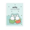 Four colorful spiral notebooks in pink, green, yellow, and orange, each featuring an officially licensed Miffy memo pad attached to the front cover.