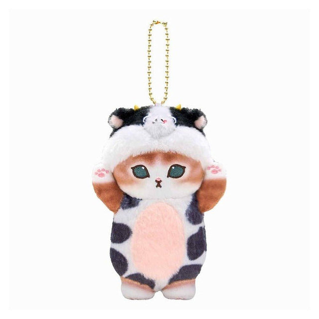 Cute Mofusand cat plush wearing cow costume