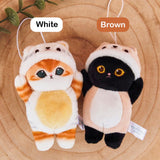 An officially licensed Mofusand plush cat keychains each featuring a cat with big eyes wearing an animal costume.