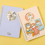 Officially licensed Mofusand spiral notebooks with die-cut peek-a-boo window covers displaying adorable kitten art