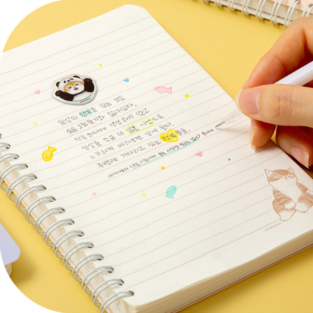 Officially licensed Mofusand spiral notebooks with die-cut peek-a-boo window covers displaying adorable kitten art