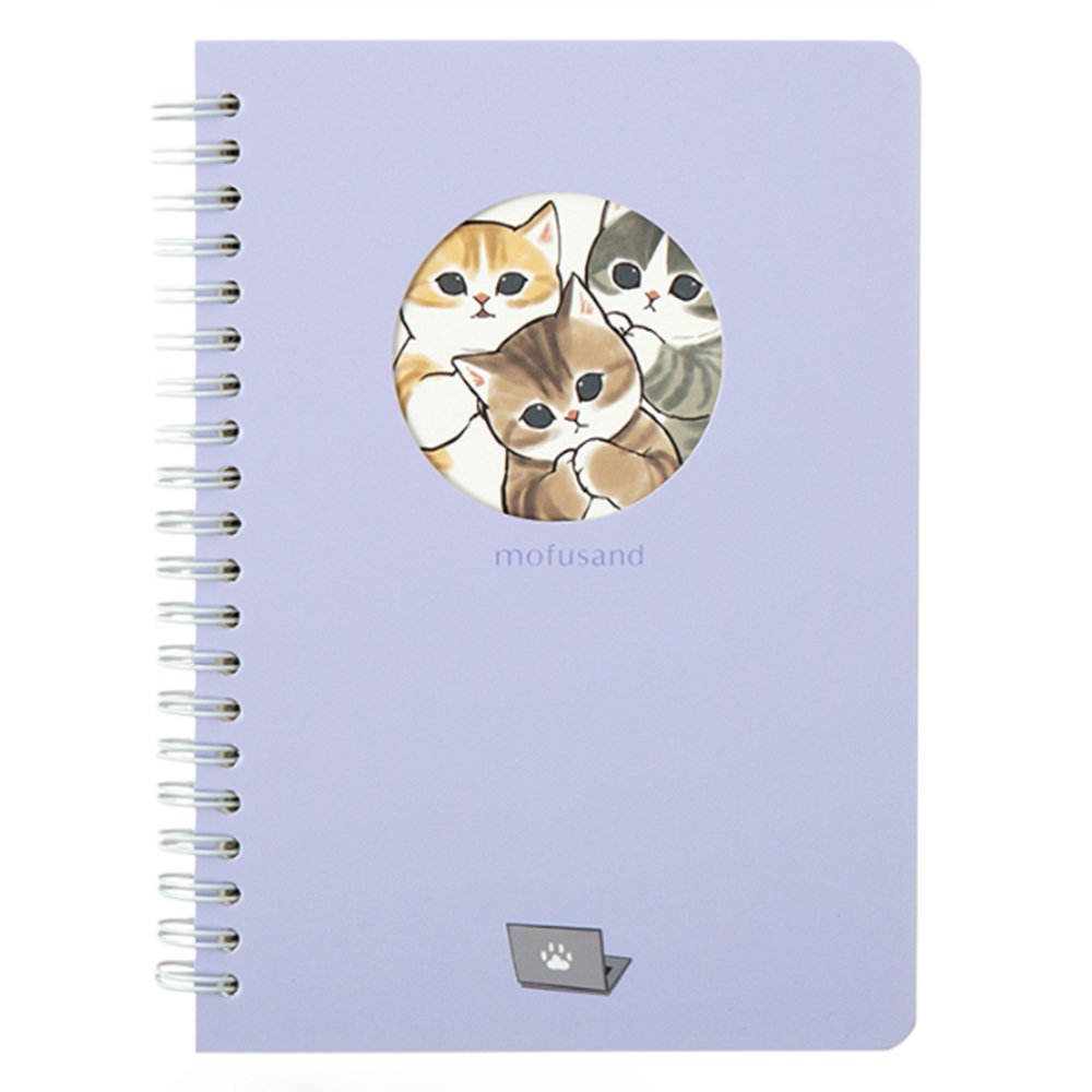 Officially licensed Mofusand spiral notebooks with die-cut peek-a-boo window covers displaying adorable kitten art