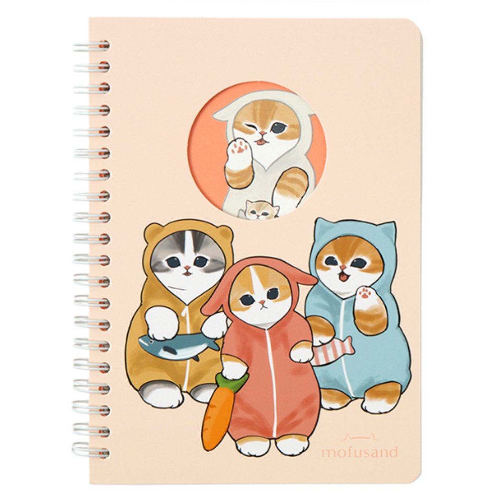Officially licensed Mofusand spiral notebooks with die-cut peek-a-boo window covers displaying adorable kitten art