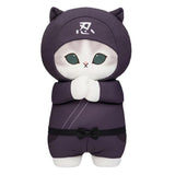 Officially licensed white and grey cat plush wearing a black ninja outfit with a white kanji symbol on the hood