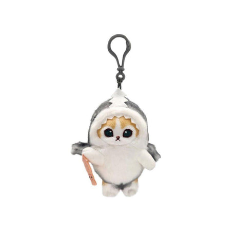 Officially licensed by Mofusand cream cat plush keychain is dressed in a shark costume and holding a cute squid in its paws. Perfect for Mofusand fans, decoration, displaying, bag decoration or gifting. It's a must-have addition for collectors and those who love unique and fun plushies!