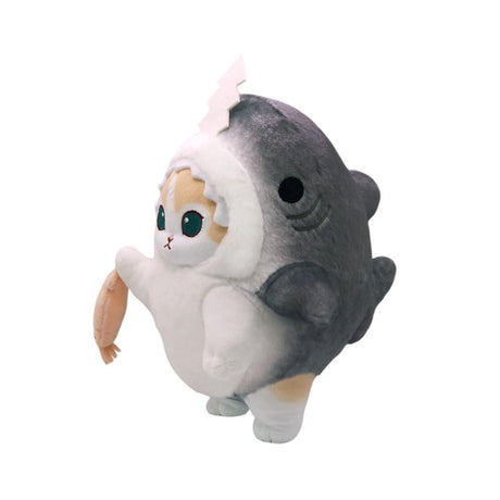 Office licensed by Mofusand cat is dressed in a shark costume and holding a cute squid in its paws. Perfect for Mofusand fans, this plush combines playful charm with cozy cuteness. It's a must-have addition for collectors and those who love unique and fun plushies!
