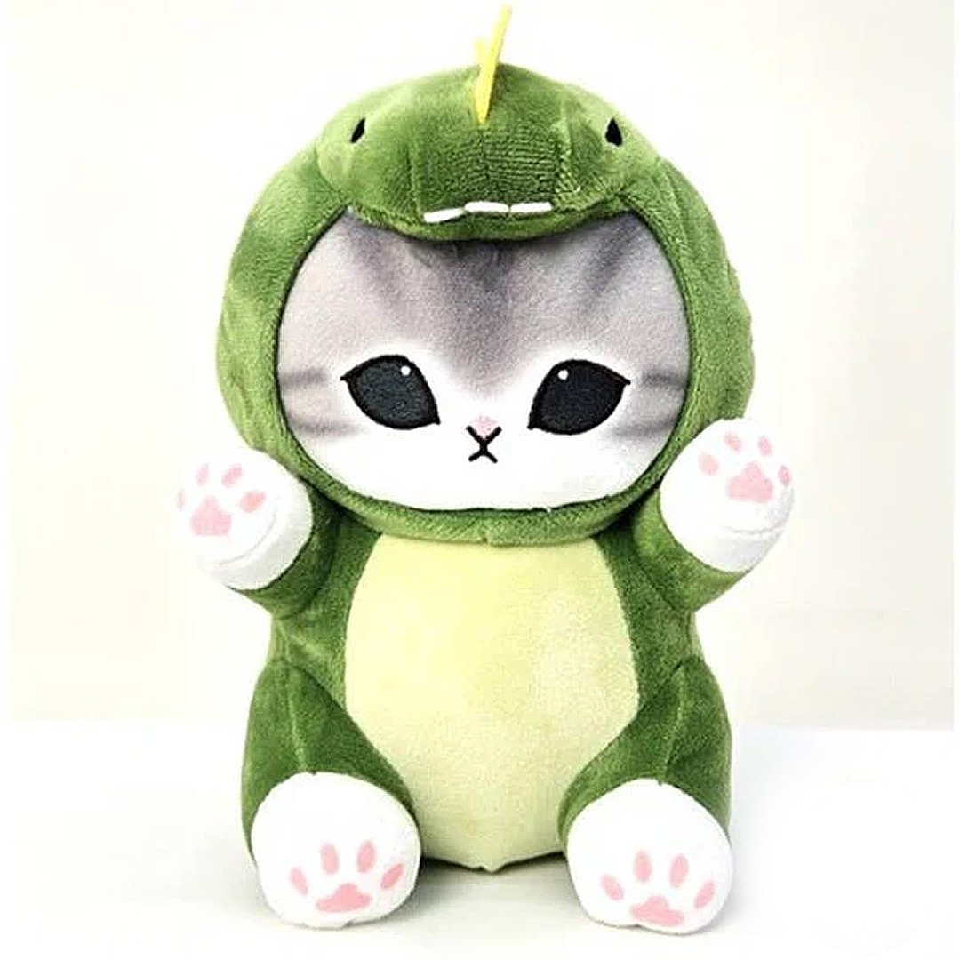Mofusand cat is dressed in a dinosaur costume Perfect for Mofusand fans, this plush combines playful charm with cozy cuteness. It's a must-have addition for collectors and those who love unique and fun plushies!