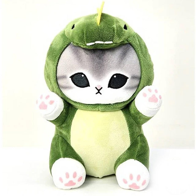 Mofusand cat is dressed in a dinosaur costume Perfect for Mofusand fans, this plush combines playful charm with cozy cuteness. It's a must-have addition for collectors and those who love unique and fun plushies!