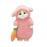 Three officially licensed Mofusand figures each in fluffy pajamas of pink, yellow, and blue color