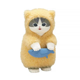 Three officially licensed Mofusand figures each in fluffy pajamas of pink, yellow, and blue color