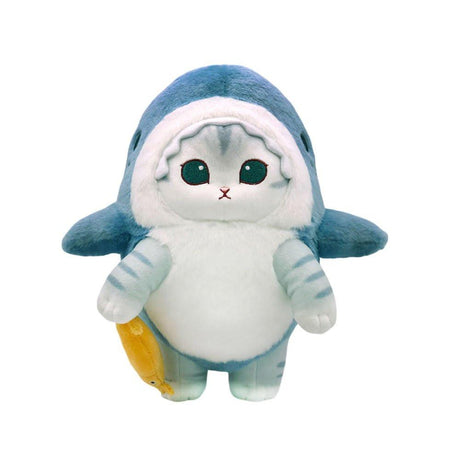 Office licensed by Mofusand cat is dressed in a shark costume and holding a cute squid in its paws. Perfect for Mofusand fans, this plush combines playful charm with cozy cuteness. It's a must-have addition for collectors and those who love unique and fun plushies!