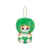Mofusand cat Plush keychain of a cat in a green bell pepper costume on a white background