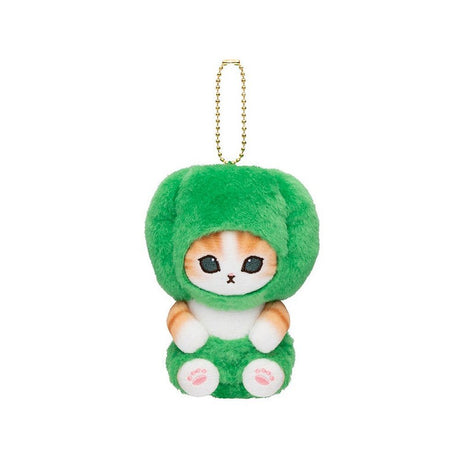 Mofusand cat Plush keychain of a cat in a green bell pepper costume on a white background