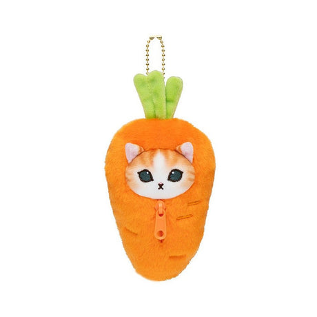 Mofudand Plush keychain shaped like a carrot with a cat face on a white background