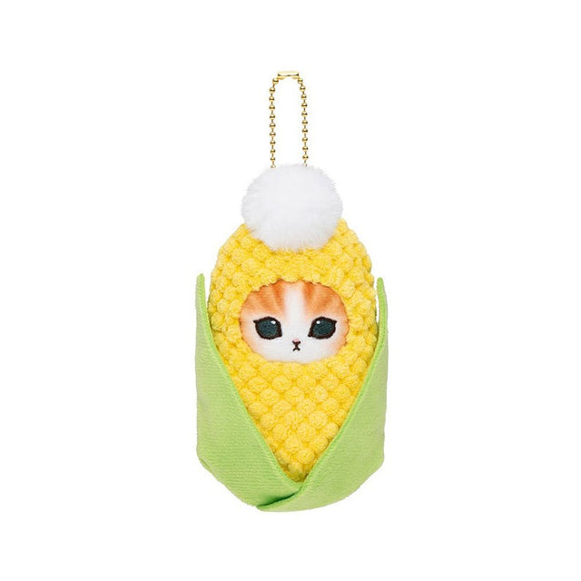 Mofusand Corn-shaped keychain with a cat face design on a white background