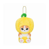 Mofusand Plush keychain of a cat in a paprika costume on a white background