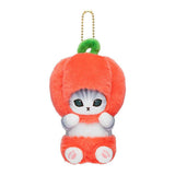 A delightful officially licensed collection of Mofusand vegetable cat plushies featuring kittens dressed in vibrant costumes like eggplant, radish, tomato, pumpkin, broccoli, and cauliflower