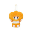 An adorable mofusand pumpkin cat plush keychain featuring a ginger tabby kitten in a round, fluffy orange pumpkin costume with a green stem and a gold ball chain