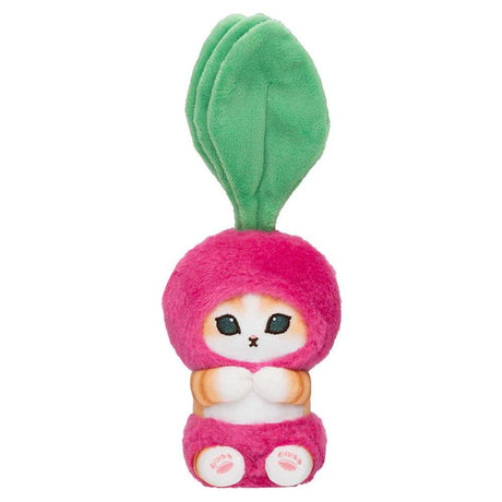 A delightful officially licensed collection of Mofusand vegetable cat plushies featuring kittens dressed in vibrant costumes like eggplant, radish, tomato, pumpkin, broccoli, and cauliflower